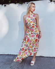 Romantic Garden Pleated Asymmetrical Midi Dress