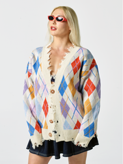 Venice Argyle Distressed Cardigan