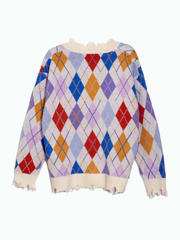 Venice Argyle Distressed Cardigan